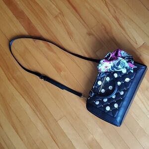 Betsey Johnson Polka dot crossbody bag. Floral scarf. Removable strap.